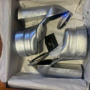 Versace Silver Platform Heels with Jewel Straps